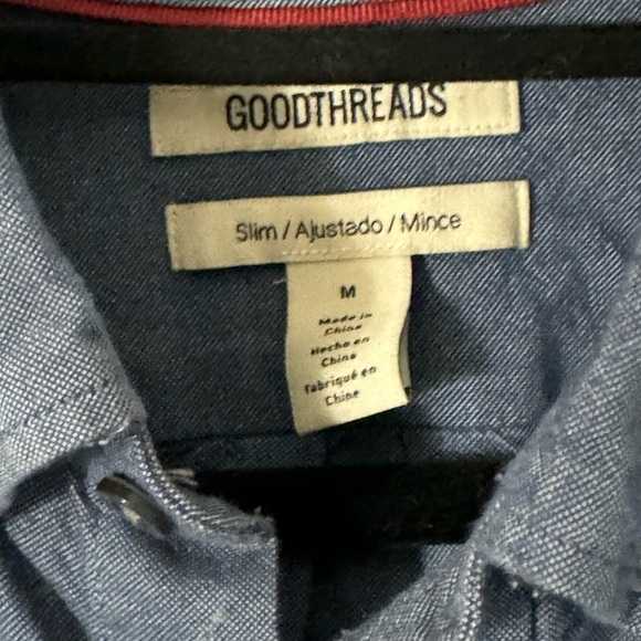 GOODTHREADS Men's Slim-Fit Long-Sleeve Oxford Indigo Chambray Button Up Size M - Picture 9 of 11